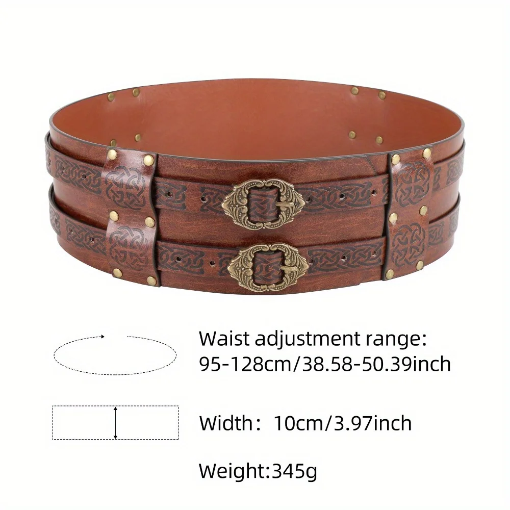 Cinturón ancho con relieve inspirado en vikingo: cincher de cuero medieval para feiras renacentistas y disfraces LARP