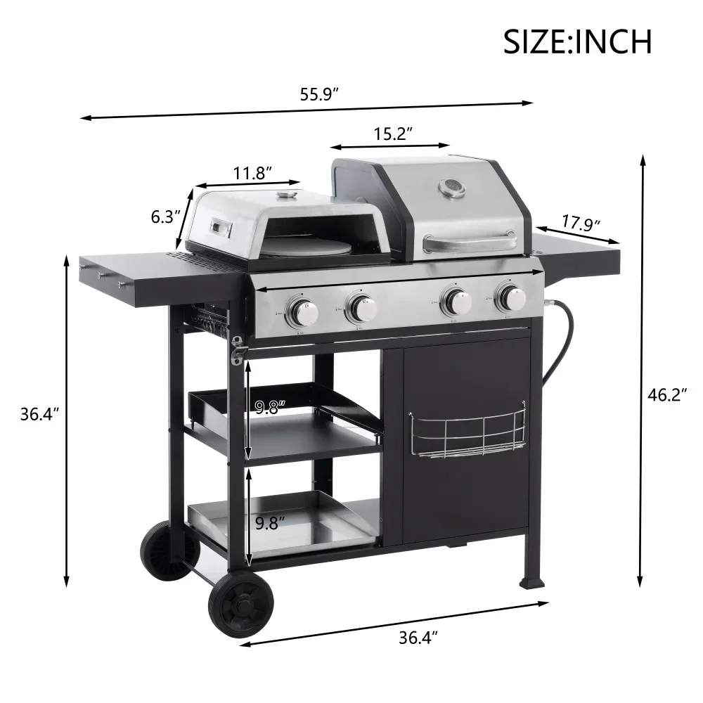 BBQ Grill,2+2 Multi-function Burner Gas Grill and Griddle Combo with Cover for Outdoor Cooking While Camping or Tailgating - BBQ