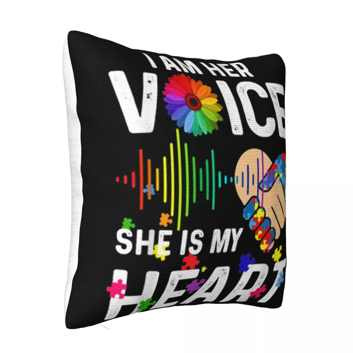 Autism Mom Dad Gift I Am Her Voice She Is My Heart Wholesale Top Quality Slogan Cotton Music Pillow Case