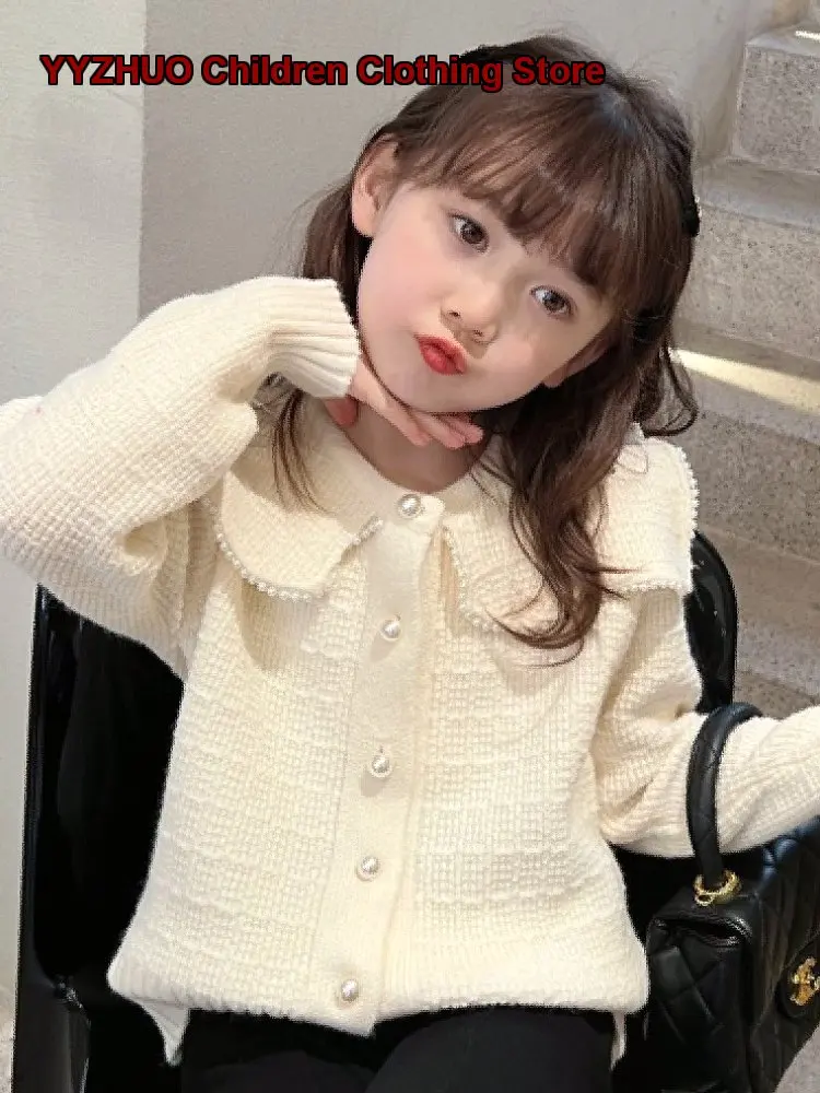 Kids Knit Cardigan 2026 Spring Autumn Fashionable Oversized Coat Girls Stylish Little Girl Top