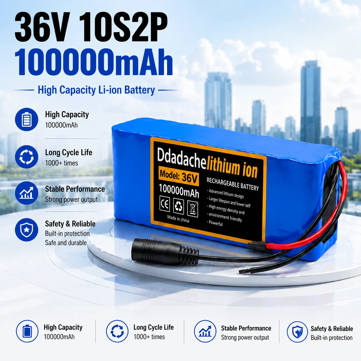 Hochleistungs-36V-10S2P-Elektro-Scooter-Akku 100000mAh Wiederaufladbarer Lithium-Akku Geeignet für 500W E-Scooter