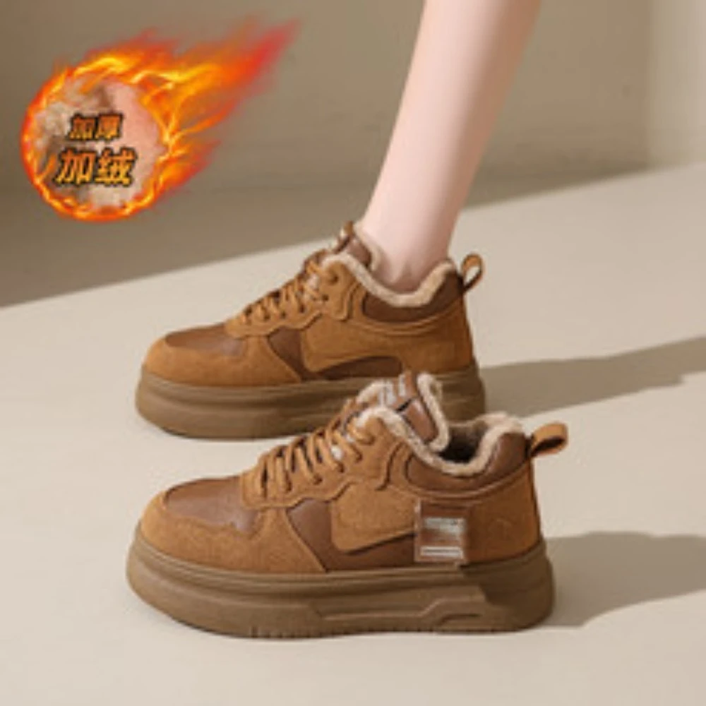 النساء الجلود جديد الخريف الربيع أحذية مشي غير رسمية أحذية رياضية مكتنزة الشتاء أفخم منصة عالية الرياضة أحذية التزلج امرأة