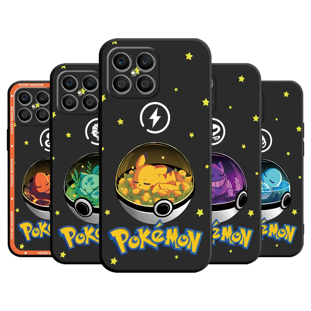 Pokemon Pikachu Case For Honor 90 Lite 8X 20 70 X8 X8A X9a X7 X6 50 Magic5 Pro 4 Black Soft Phone Funda