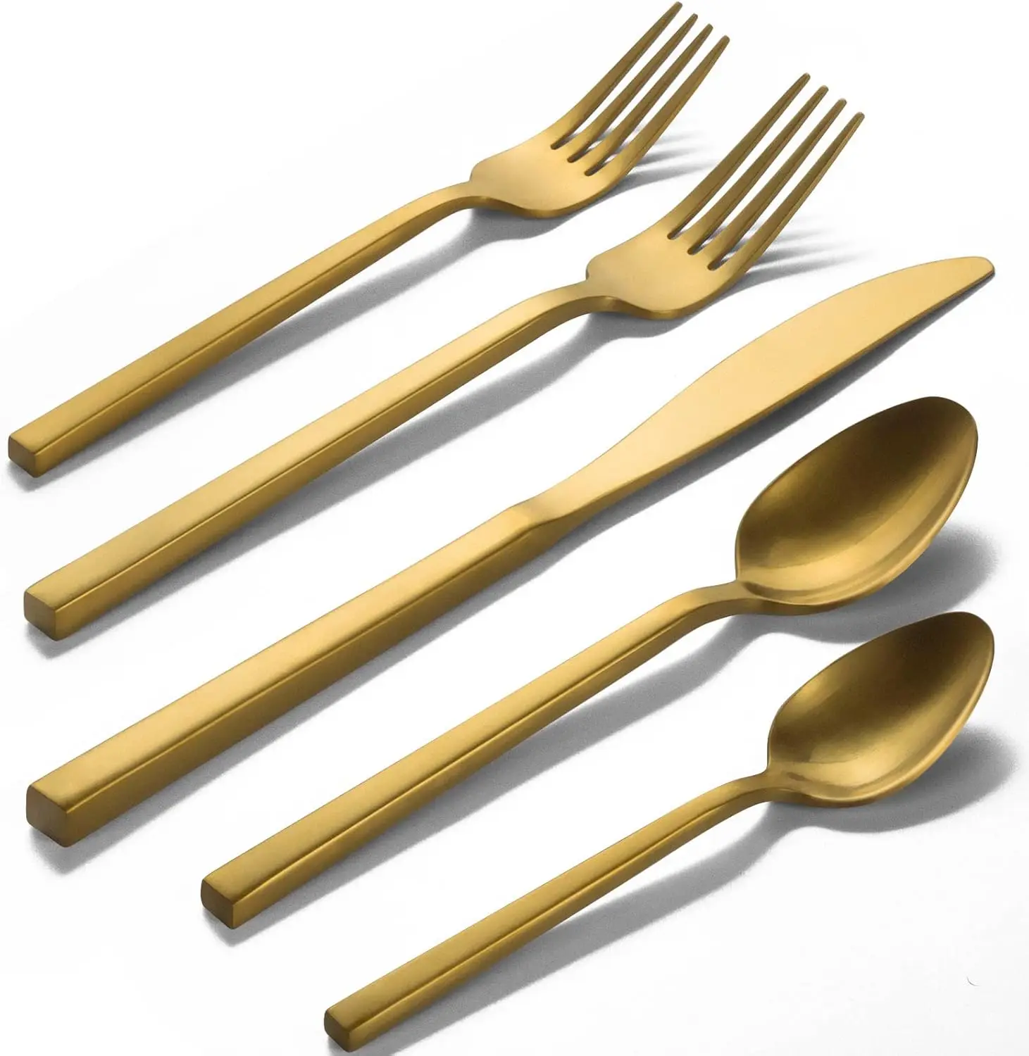 

Cube Gold 20-Piece Flatware Set, Forged Cutlery Set, Matte Gold Silverware Service for 4, Stainless Steel Tableware with S