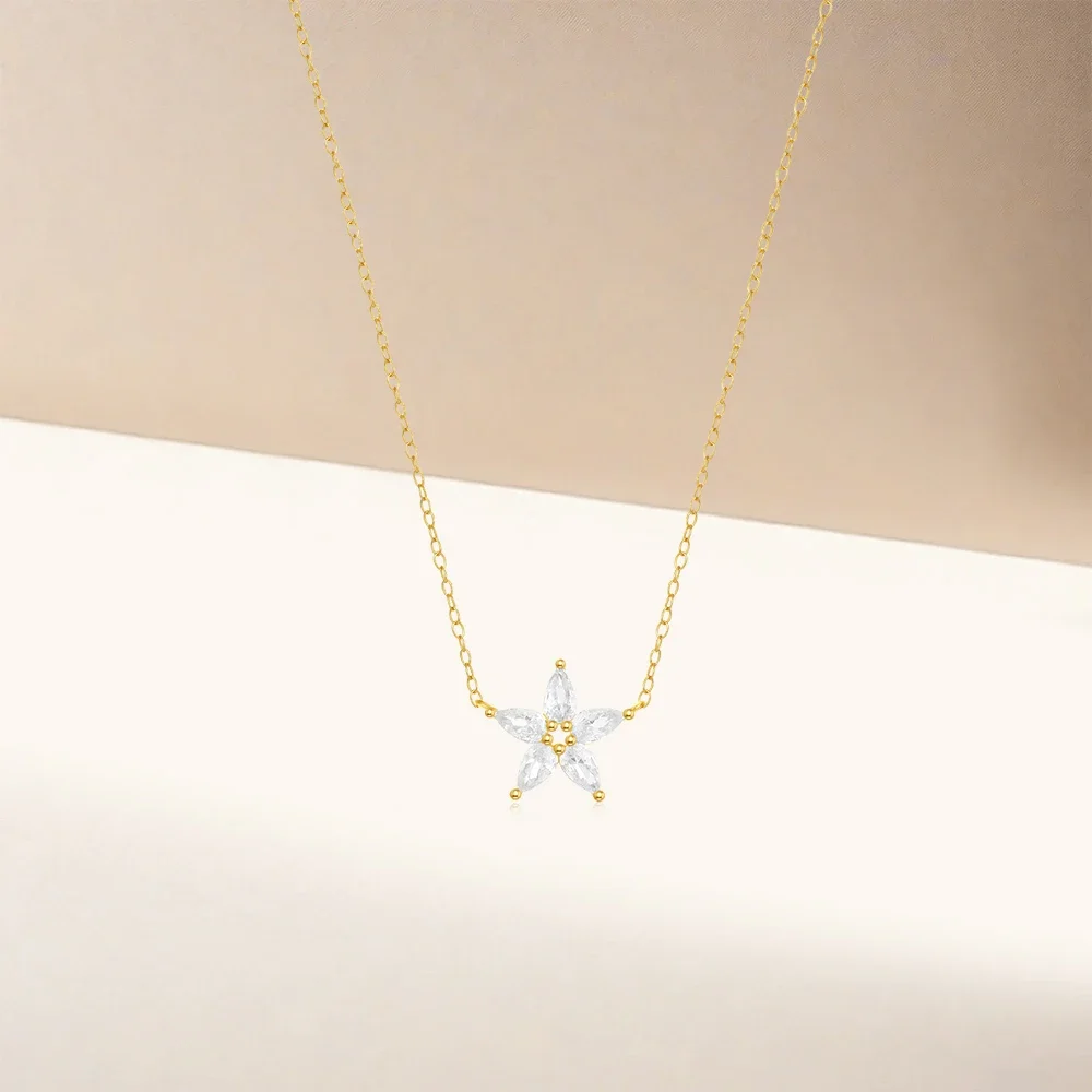 KO 925 Sterling Silver necklace women Water droplet star/ five petal flower white shell simple temperament classic  chain