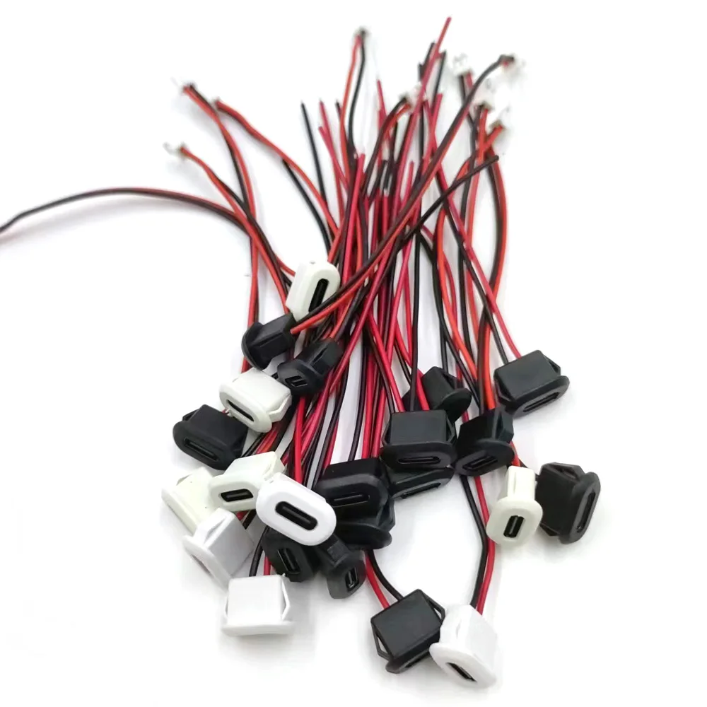 Connettore USB impermeabile di tipo C da 1/5 pezzi presa femmina a tensione diretta con cavo presa femmina porta di ricarica con cavo a saldare fai da te
