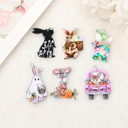 6Pcs Easter Day Charms Cute Acrylic Easter Egg Rabbit Jewlery Findings For Necklace Keychain DIY Making