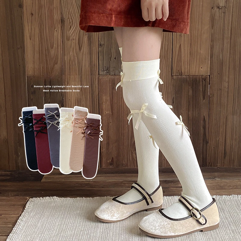 1 Pair Kawaii Korean Fashion Fashoin Kids Legging Stocking Sock School  Bow Knee High Sock Children Spring Autumn Soft Cotton