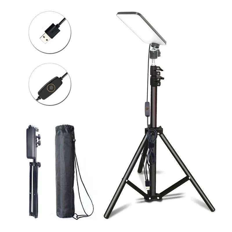 Portable Camping Light LED Selfie Light Lamp Photography Light with Tripod Stand for Outdoor Picnic Barbecue Working Live Stream