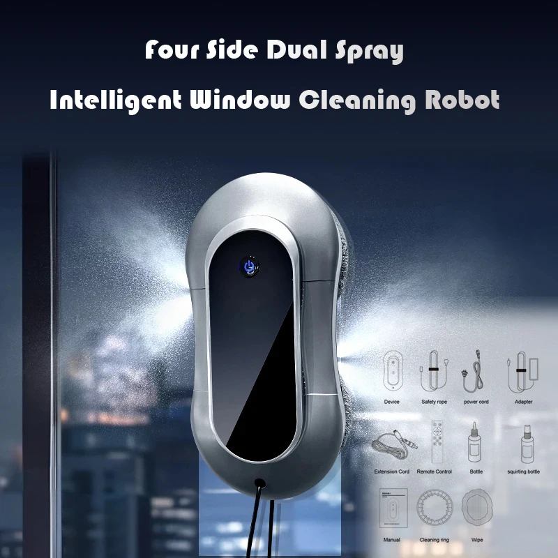 Automatic Window Cleaner Robot Electric Smart Remote Control Cleaning Robot For Inside Outside Window With Dual Water Spray