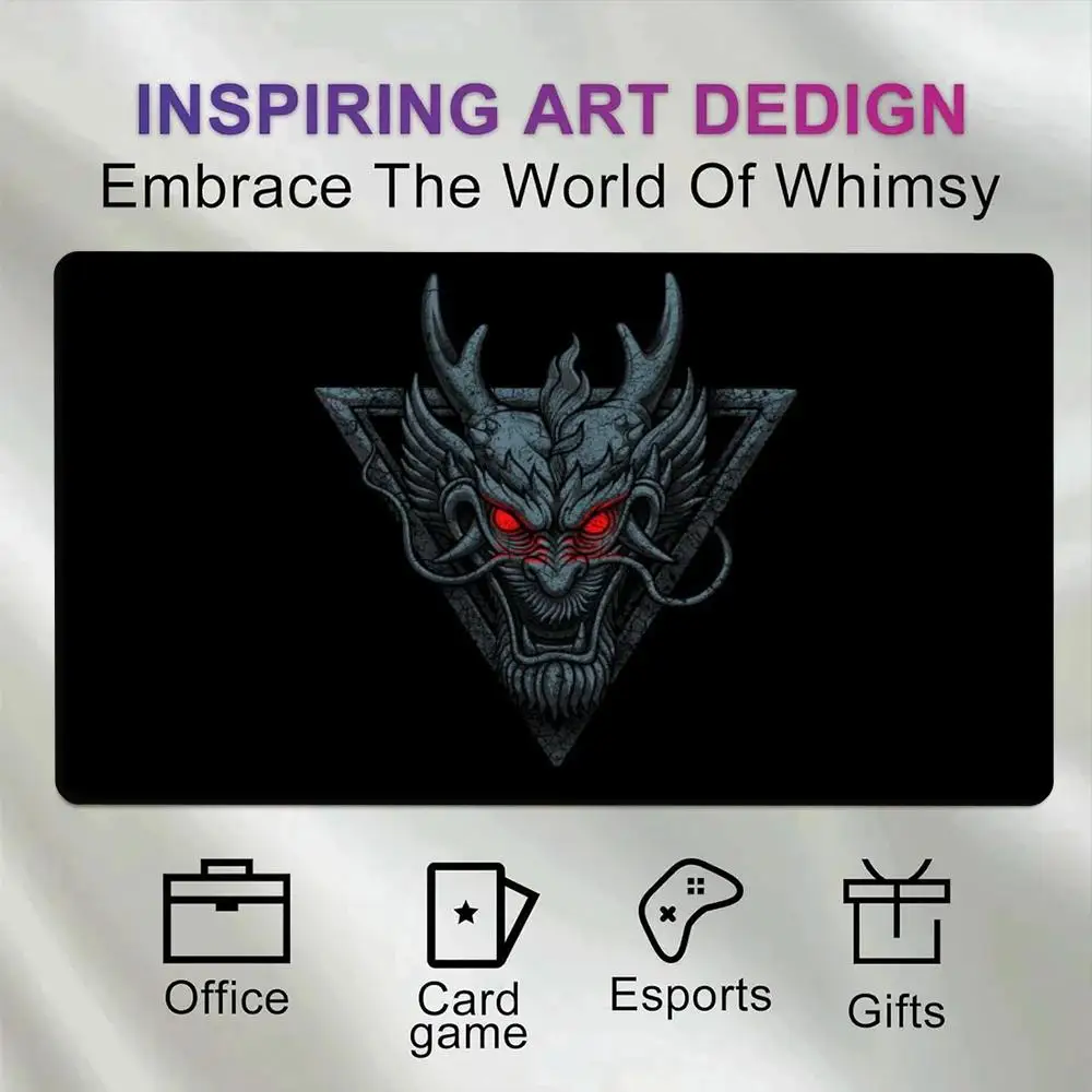 Stone Texture Chinese Dragon Large Gaming Mouse Pad Glowing Red Eyes Triangle Emblem Non‑Slip Desk Mat for Office Card Game