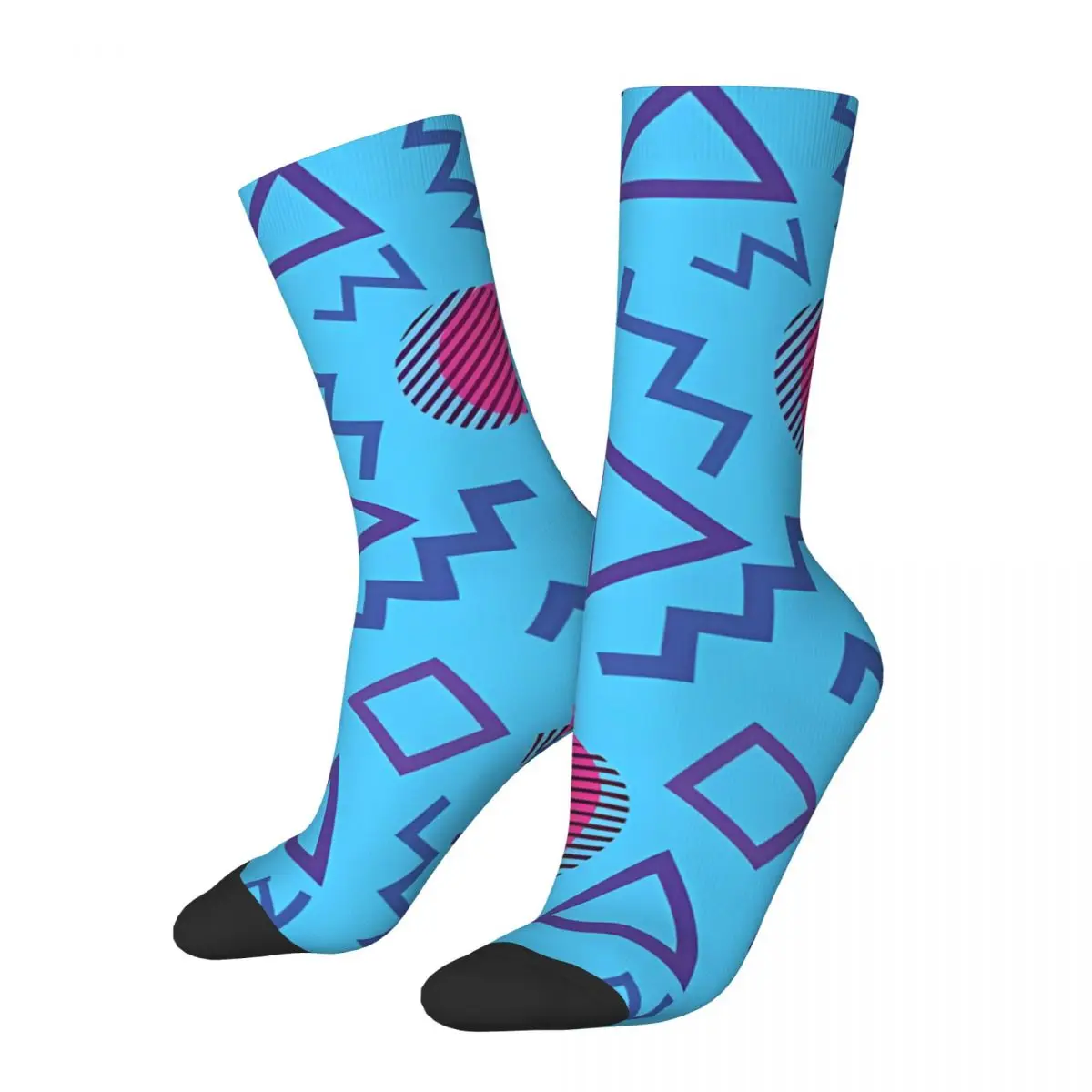 Funny Men's Socks Blue And Pink Retro Memphis Vintage BACK TO THE 90S Street Style Crazy Crew Sock Gift Pattern Printed