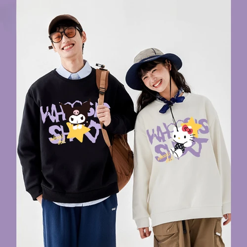 남녀공용 라운드 넥 풀오버, 쿠로미와 헬로 키티, 만화 애니메이션 주변, 커플 의류, 가을 및 겨울 
