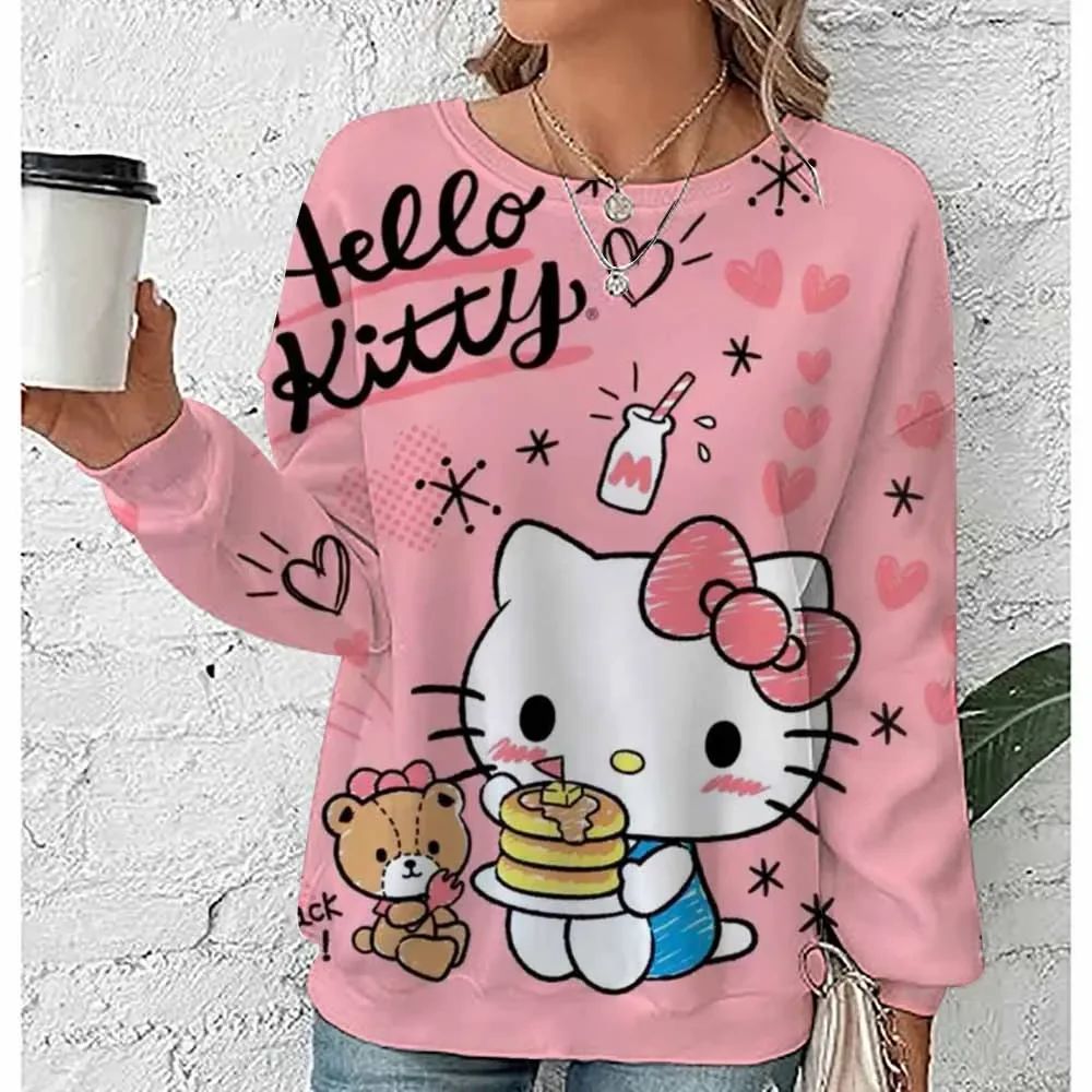 

Hello Kitty модная толстовка с круглым вырезом и принтом, повседневная модная удобная одежда, топ Y2K, повседневная уличная толстовка с капюшоном