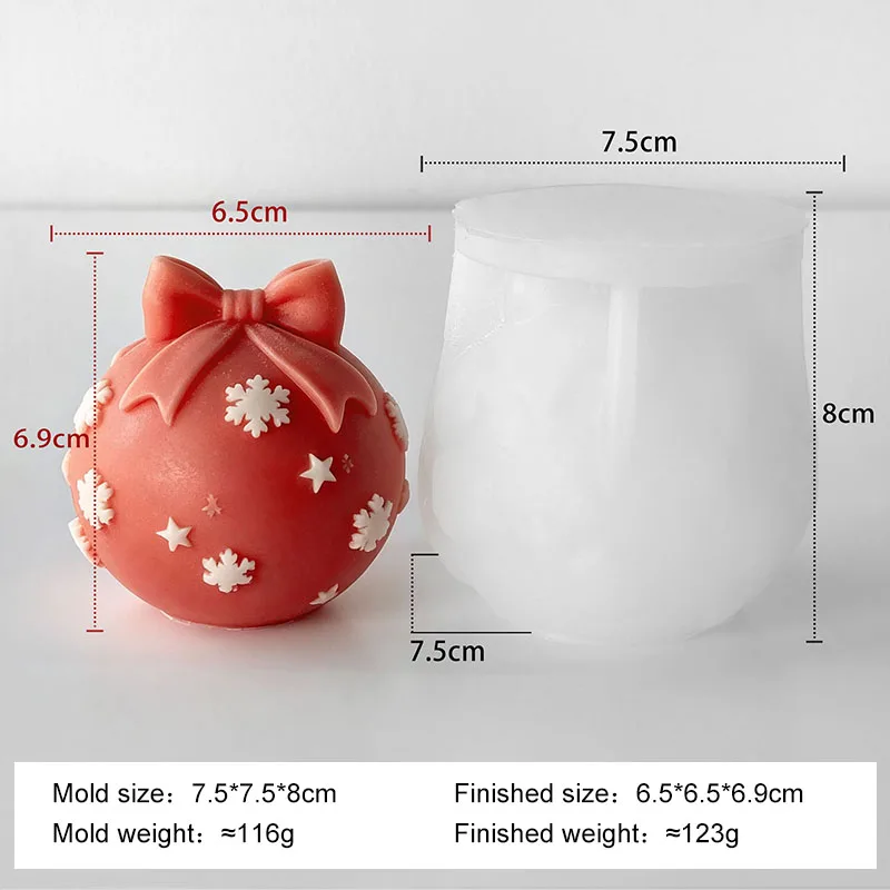 Christmas Ball Bow Tie Silicone Mold Aroma Candle Plaster Resin Mould Sphere Form Snowflake Relief Xmas Candle Making Supplies