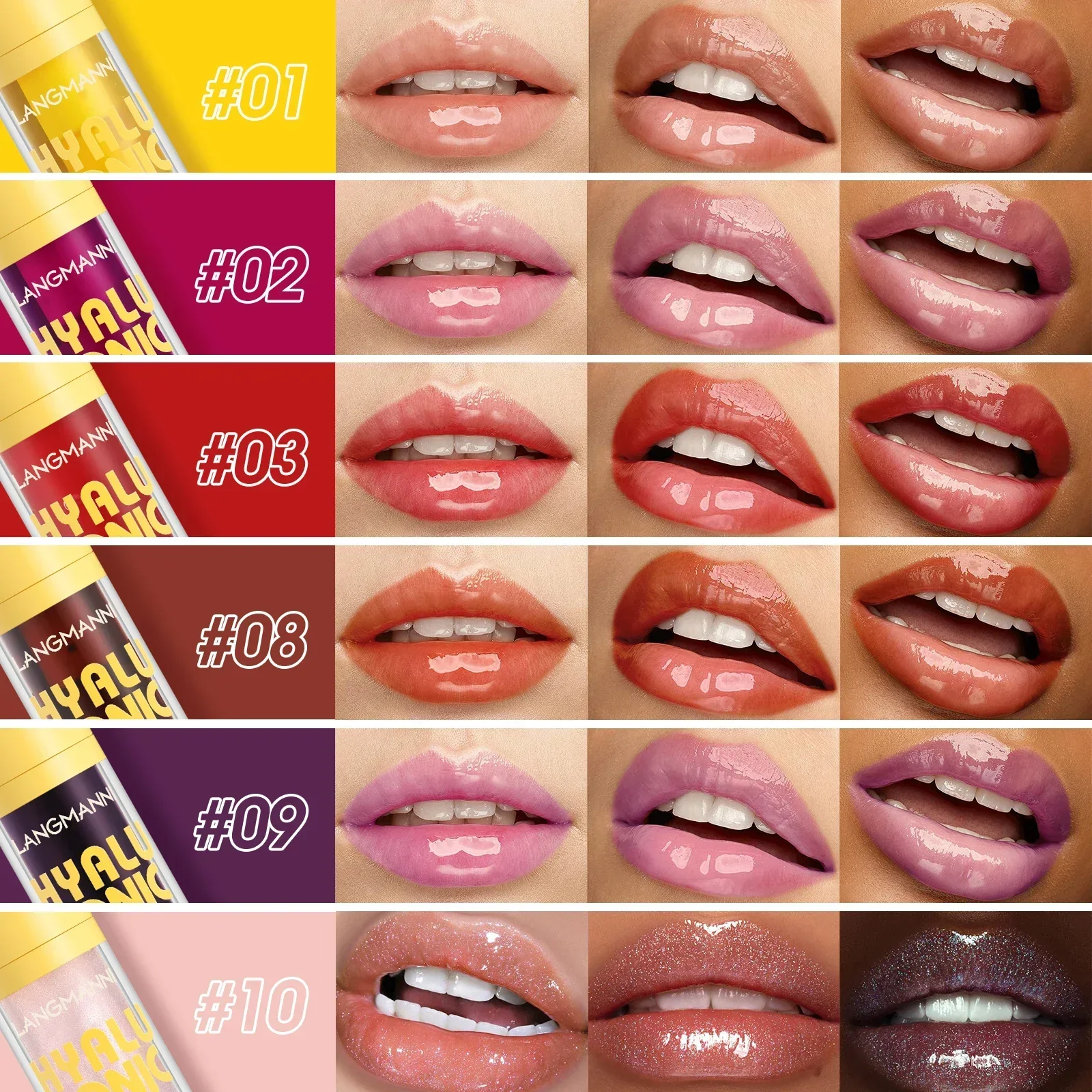 LANGMANNI transparente Multi tinte de labios ácido hialurónico aceite de labios brillante hidratante brillo de labios volumizador bálsamo labial maquillaje