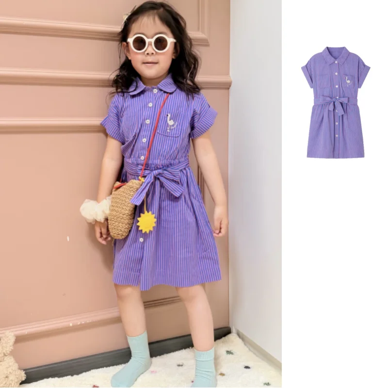 

Платья для девочек: Новинка лета 2026 – Модное детское платье в фиолетовую полоску, хлопок, с завязками на талии, милое платье принцессы