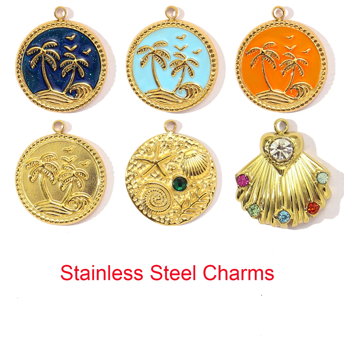 Pendentifs en forme de coquille de noix de coco en acier inoxydable, 3 pièces/lot, breloques pour la fabrication de bijoux à la mode, accessoires pour colliers et boucles d'oreilles