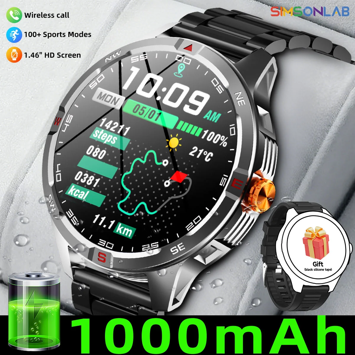 

NEW 1000mAh Battery Smart Watch Wireless Call Answer Compass Sports Men for Android/IOS Flashlight IP68 Waterproof for Xiaomi