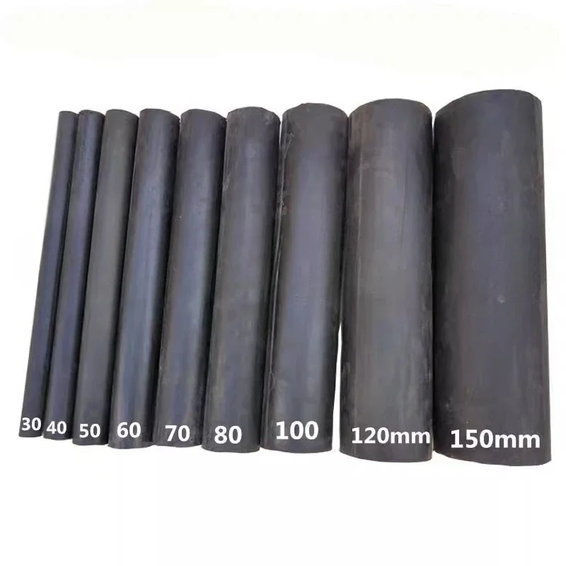 Black Solid Natural Rubber Round Rods Bar Dia 30-150mm Oil Resistant Sealing Length 100-500mm