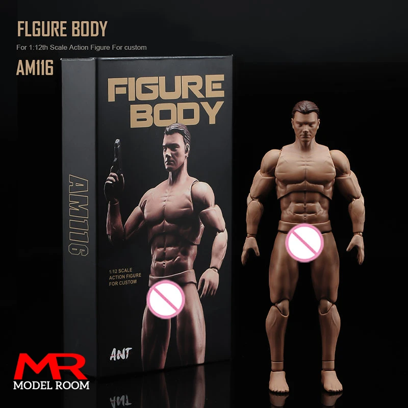 ألعاب النمل AM116 1/12 مقياس ذكر جسم مشترك فائق المرونة مع رأس 6 بوصة شخصية عمل عضلية لجندي الذكور