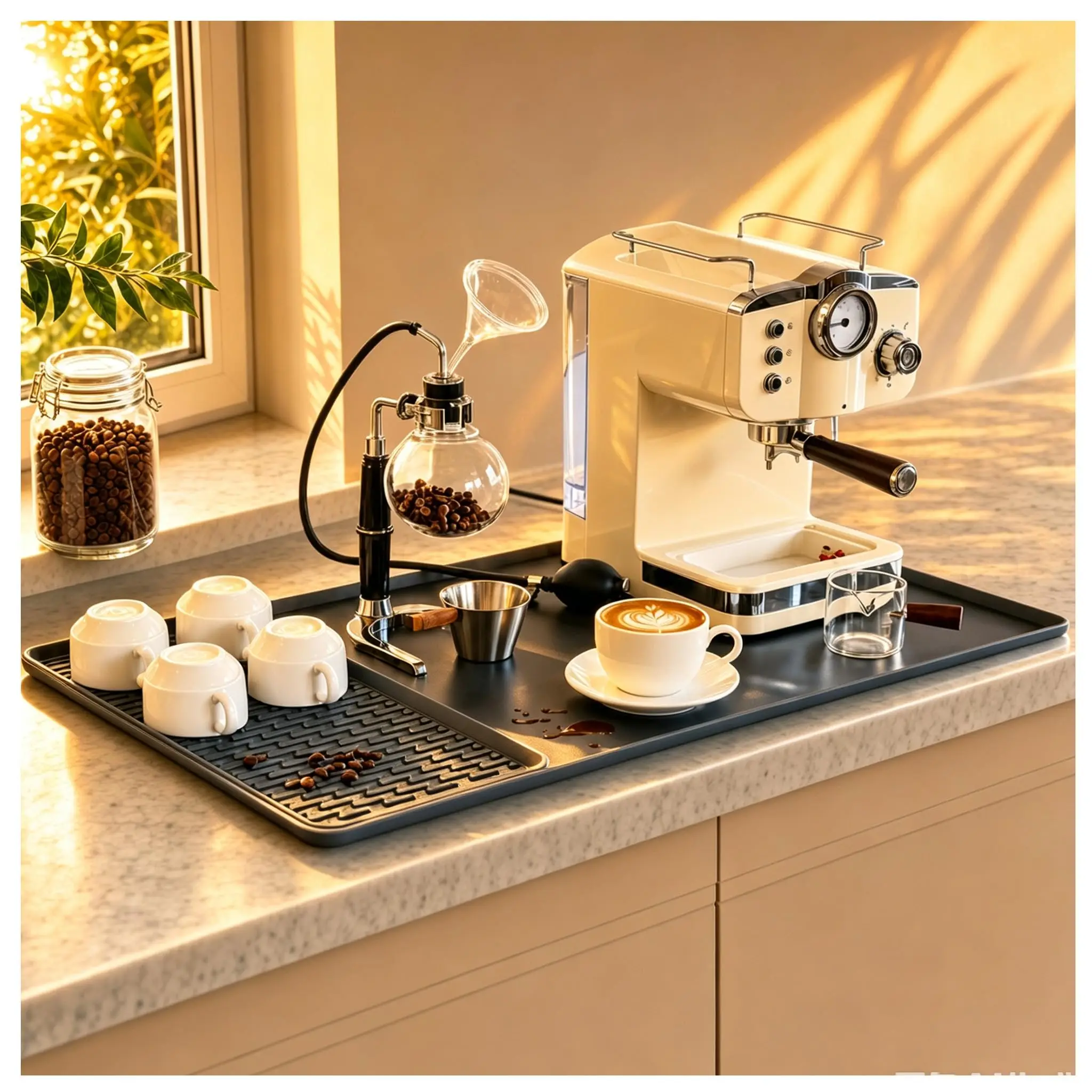 2 In 1 Silicone Coffee Bar Mat Accessories Detachable Dish Drying Rug Rack Stone for Kitchen Counter Machine Drainer Must Have