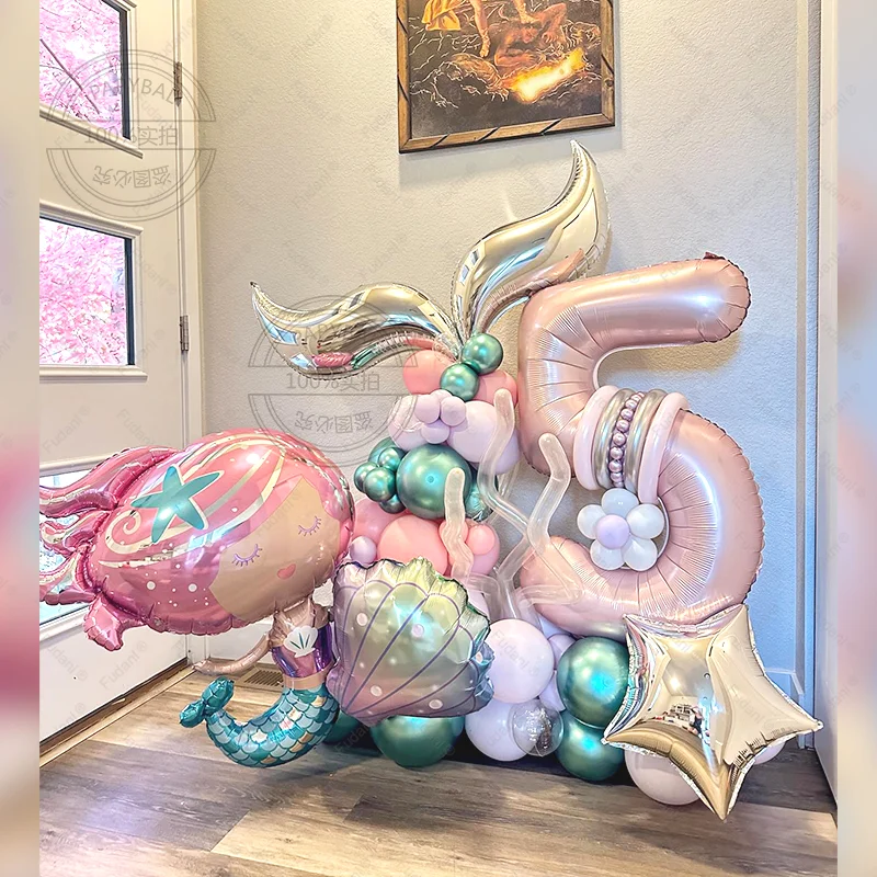 83Pcs Marine Animal Themed Foil Balloons Mermaid Princess Balloon Birthday Party Baby Shower Decorations Supplies Kid Toys Gift