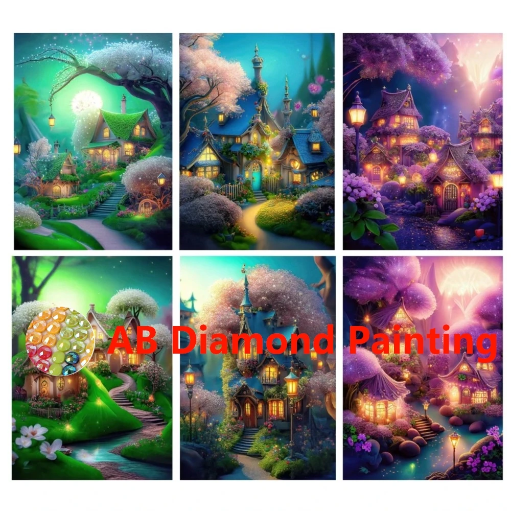 AB New Arrivals Magic Mushroom DIY 5D Diamond Painting Fairy Tale House Diamond Embroidery Cross Stitch Rhinestones Mosaic