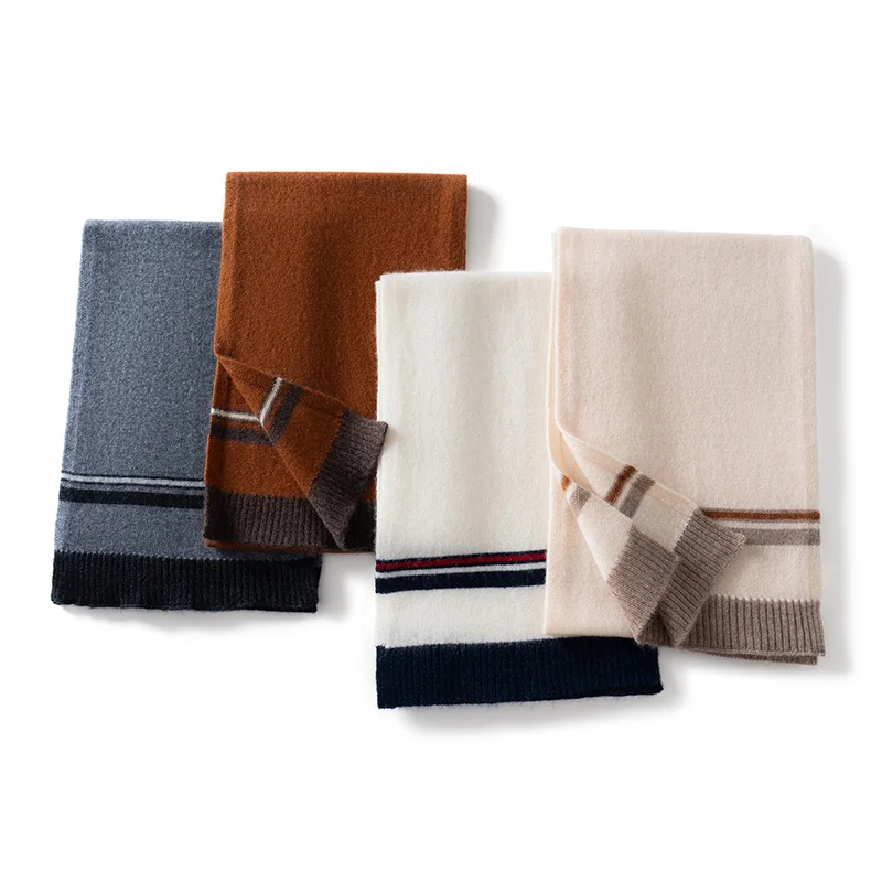100% Cashmere Scarf For Autumn And Winter Three-Color Striped Neck Warmer Fashionable Summer Air Conditioning Warm Shawl