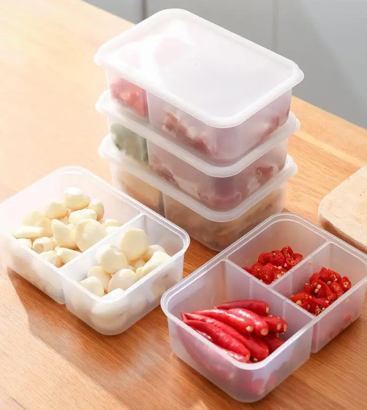 3/4 Grids Kitchen Food Fruit Storage Box Portable Compartment Refrigerator Freezer Organizers Meat Onion Ginger Container Boxes