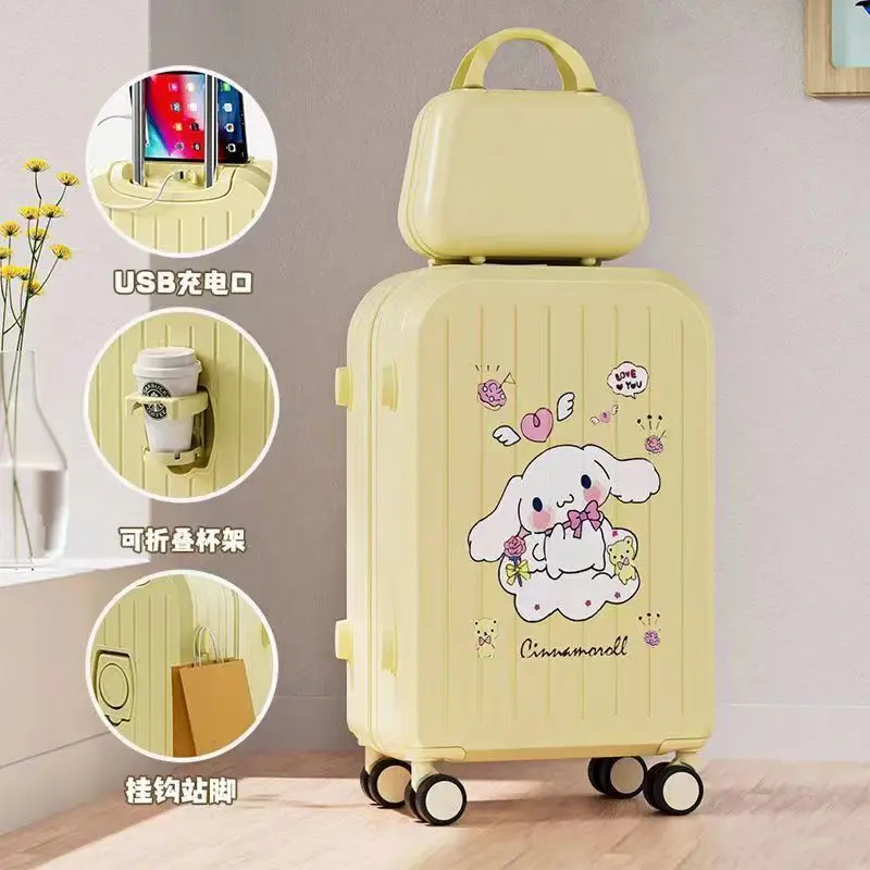 20 22 Inch Sanrios Suitcase Melody Girls Travel Luggage Suitcase Kuromi Cinnamoroll Student Trolley Rolling Fashion Password Box