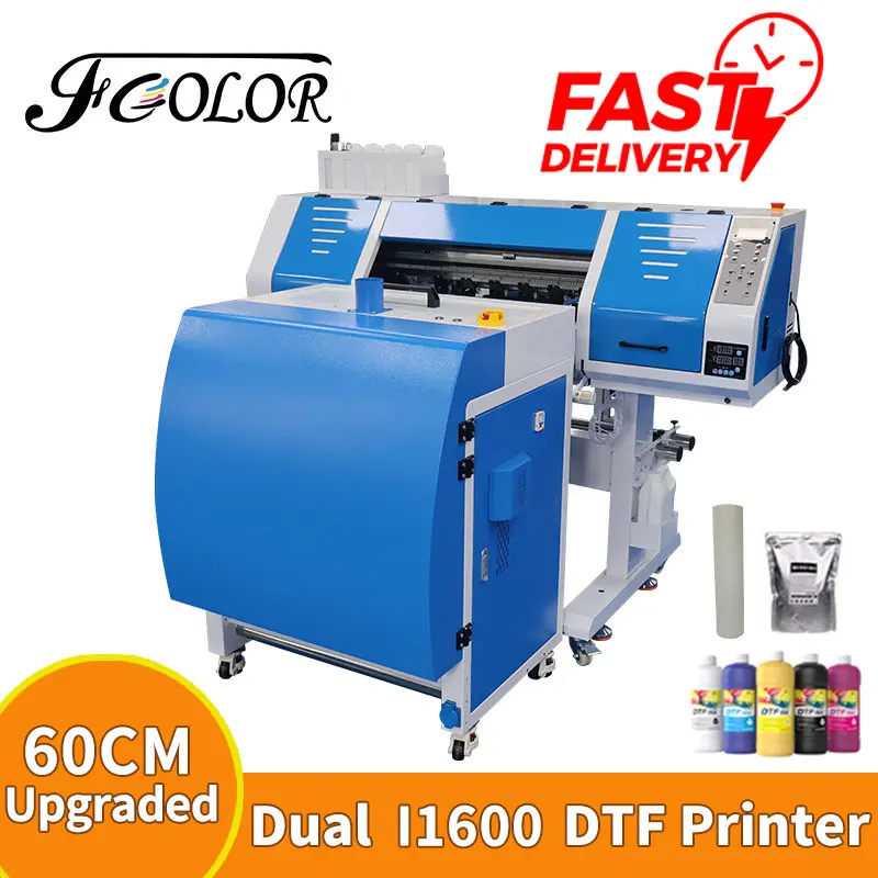 FCOLOR New 60cm 7 Colors Dual I1600 Printhead Dtf Printer Wide Format T-Shirt Printing Machine with dtf Powder Shaker Dryer