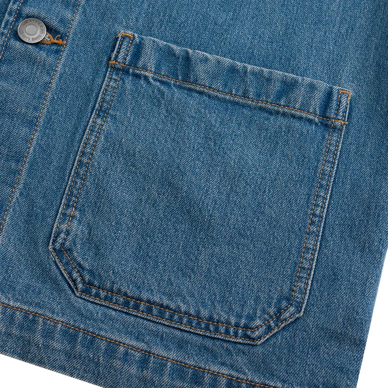 سترة/معطف رجالي من Timberland من قماش الدنيم وطية صدر السترة للياقة البدنية A426Fejw