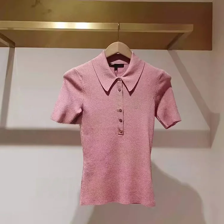 

Новая летняя женская модная футболка MaSande из трикотажа, розовая, приталенная, с коротким рукавом