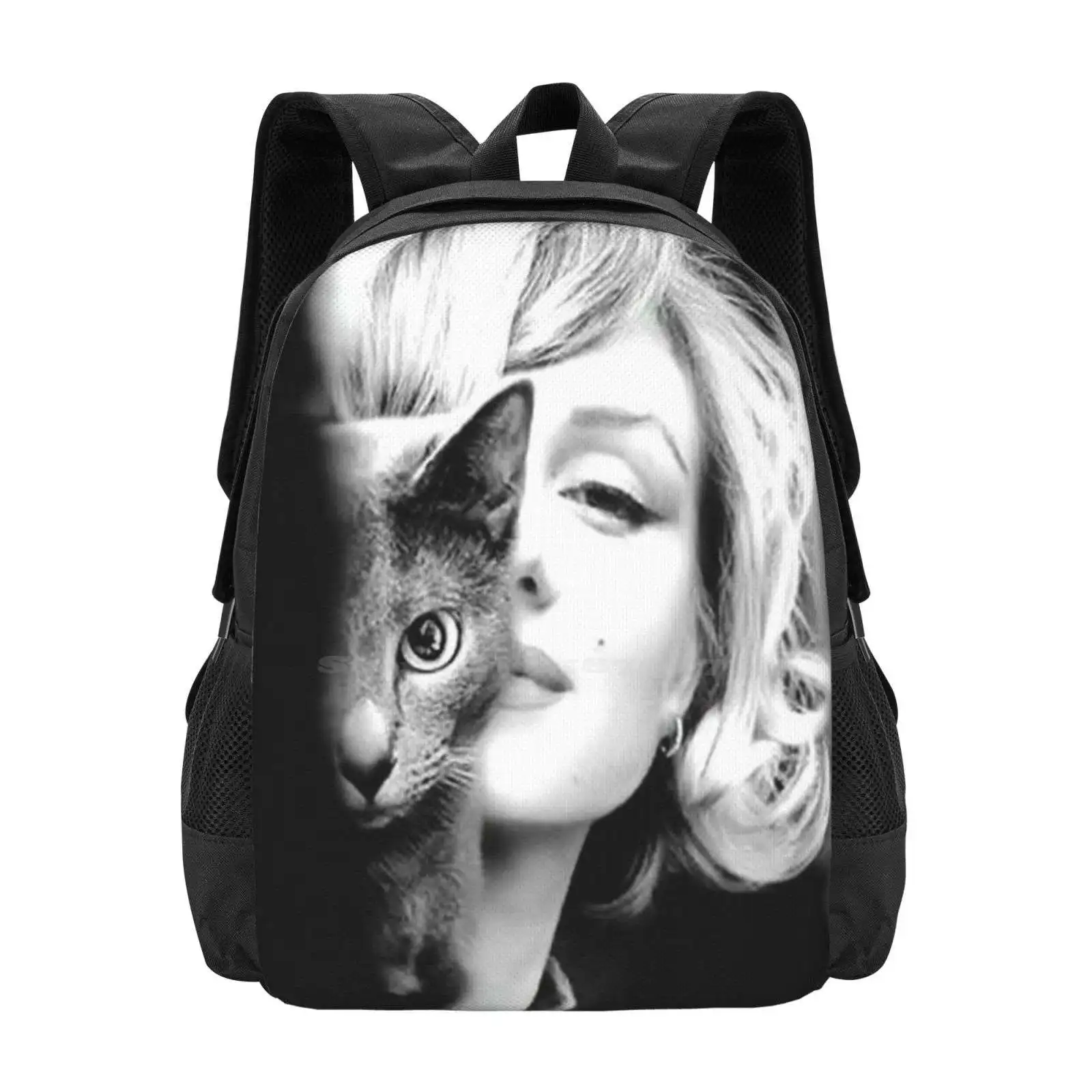 Marilyn Monroe With Cat , Vintage Black And White Photograph Bag Backpack For Men Women Girls Teenage Marilyn Monroe Cat