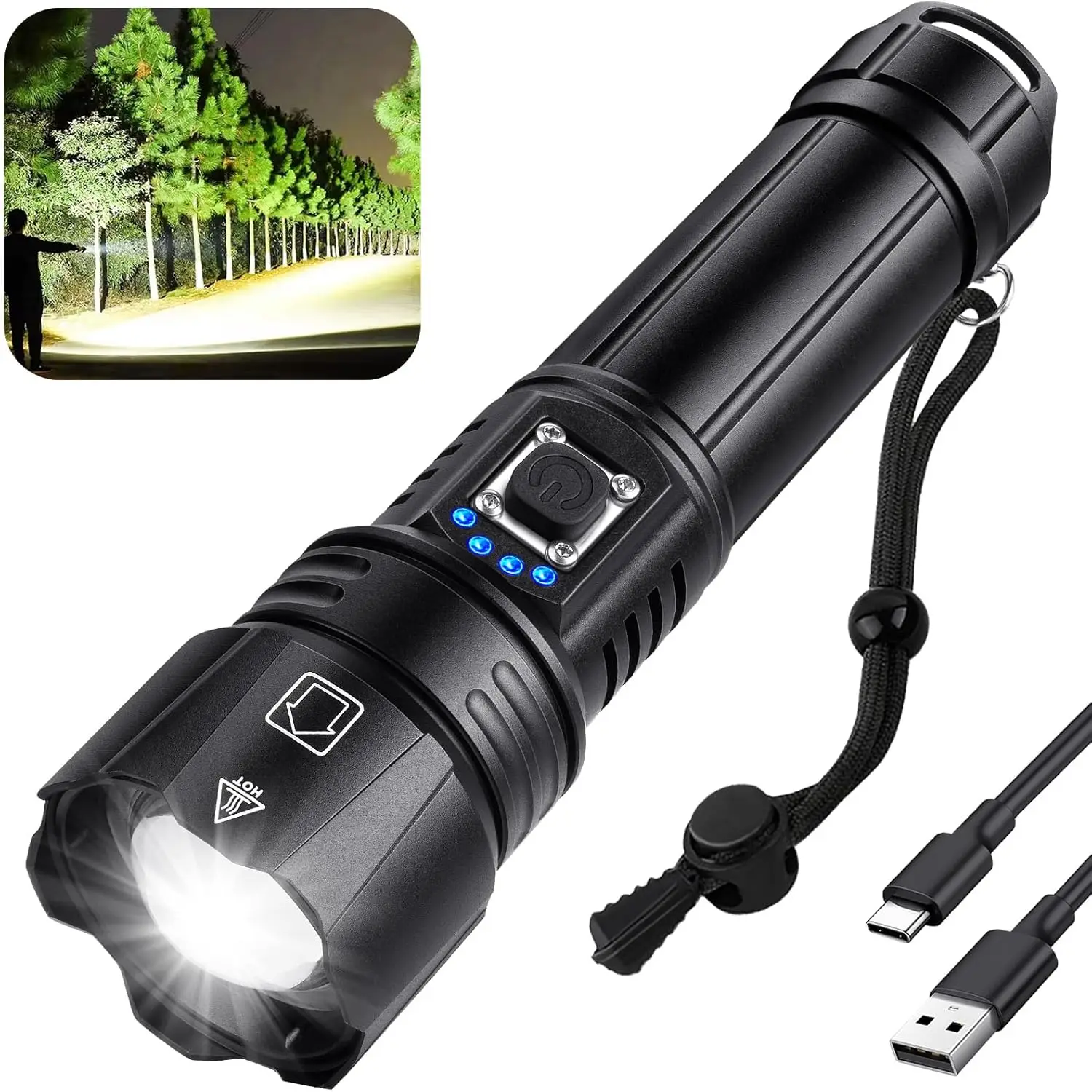 99,000 Lumen Rechargeable LED Flashlight, 5 Modes, 15H Runtime, Waterproof, High Brightness for Camping & Home