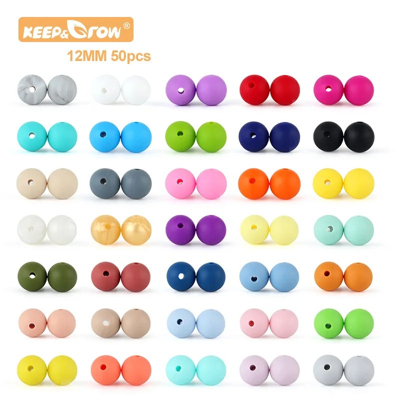 Anneau de dentition rond en Silicone de 12mm, 50 pièces, perles rondes de qualité alimentaire, pendentif, collier, attache-sucette, accessoires d'allaitement pour nouveau-nés