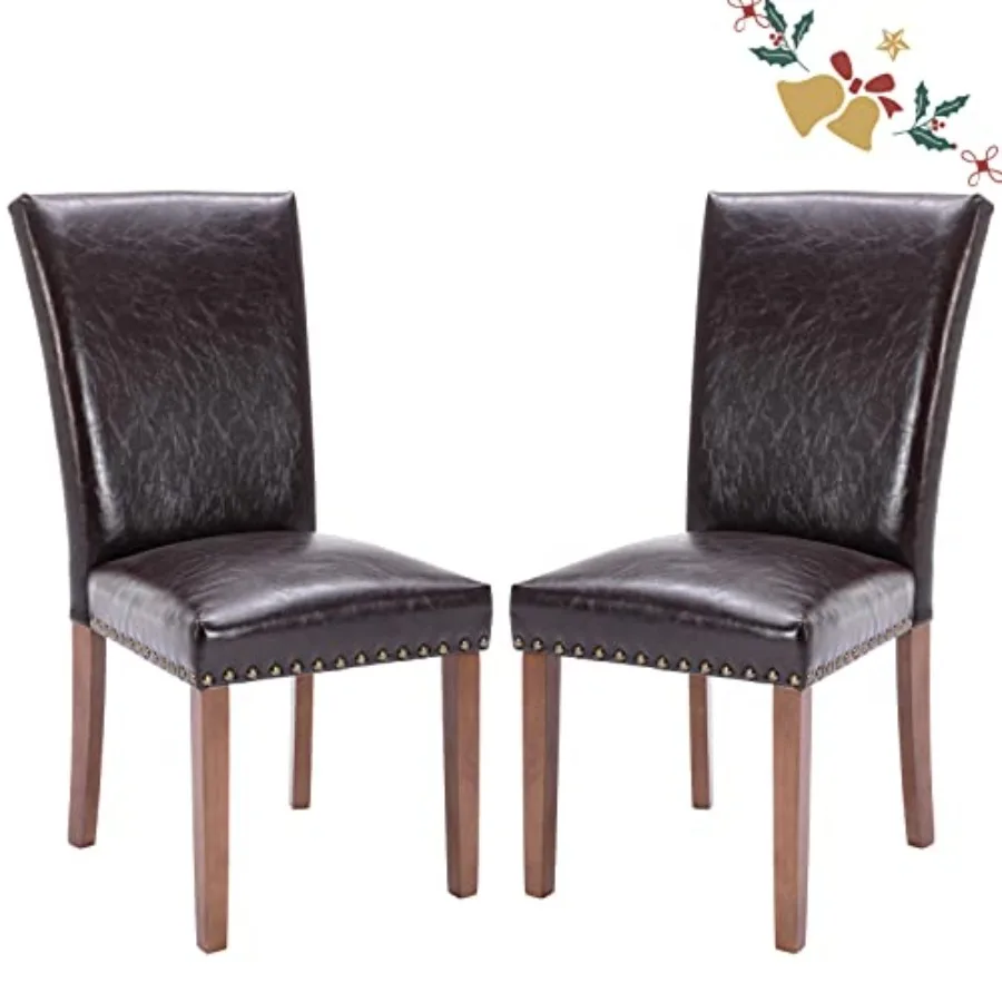 

Parsons Dining Chairs Set of 2 Upholstered Nailhead PU Leather Dining Room Kitchen Side Chair with Thick Cushions and Wood Legs