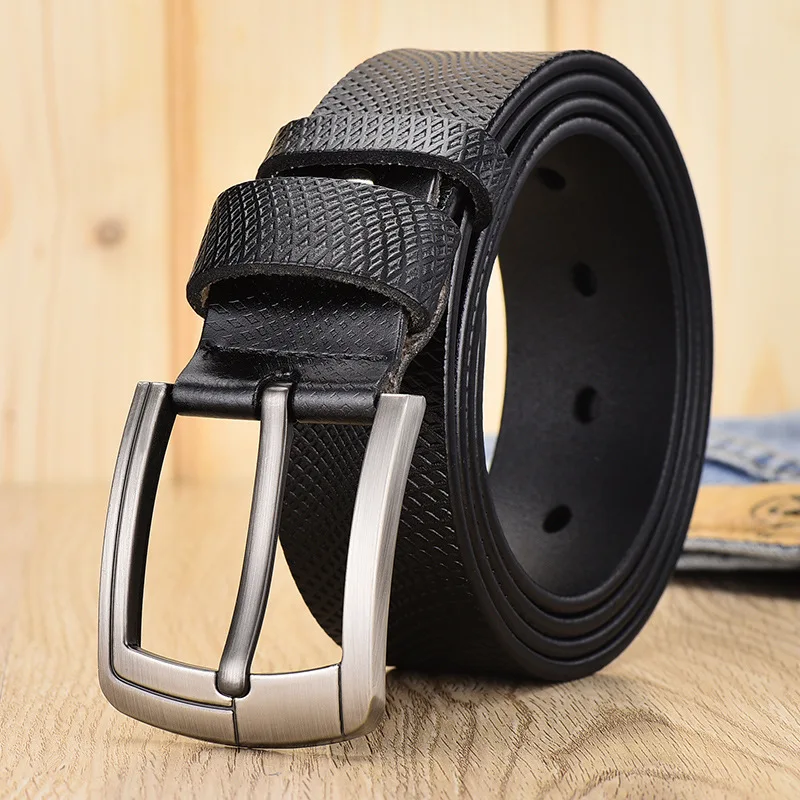 Men's retro cowhide belt with mesh embossed needle buckle casual pants belt