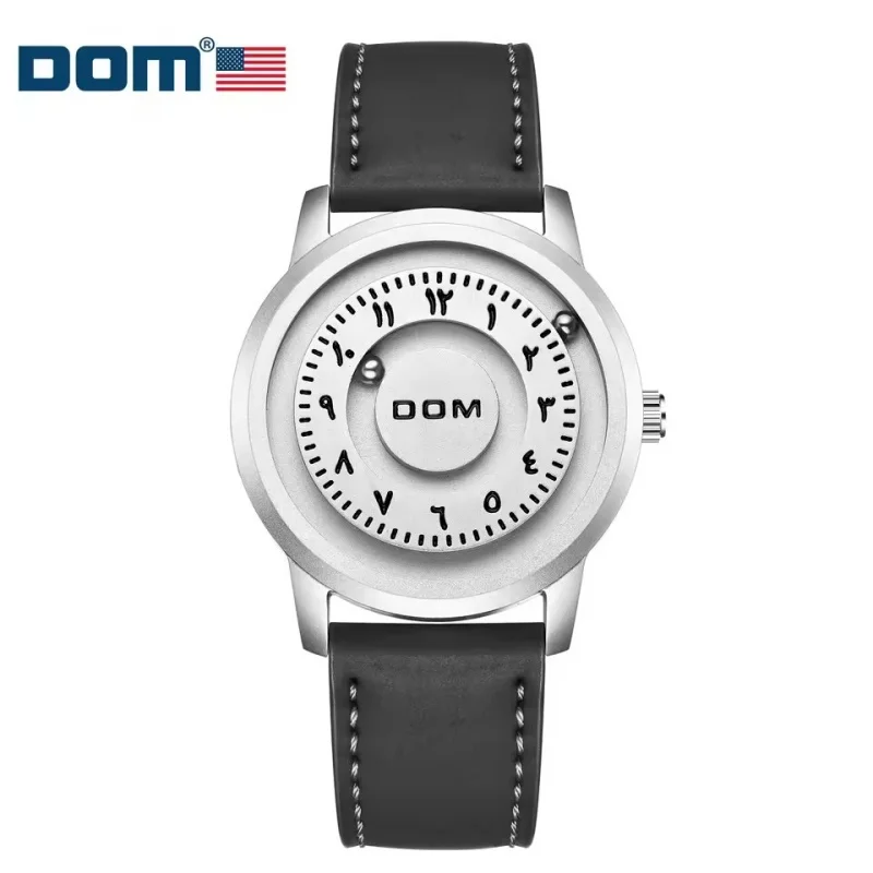 

DOM 1769 Fashion Men's Quartz Watch Creative Silver Black Rolling Magnetic Bead Dial Casual Men's Premium Watch Life Waterproof