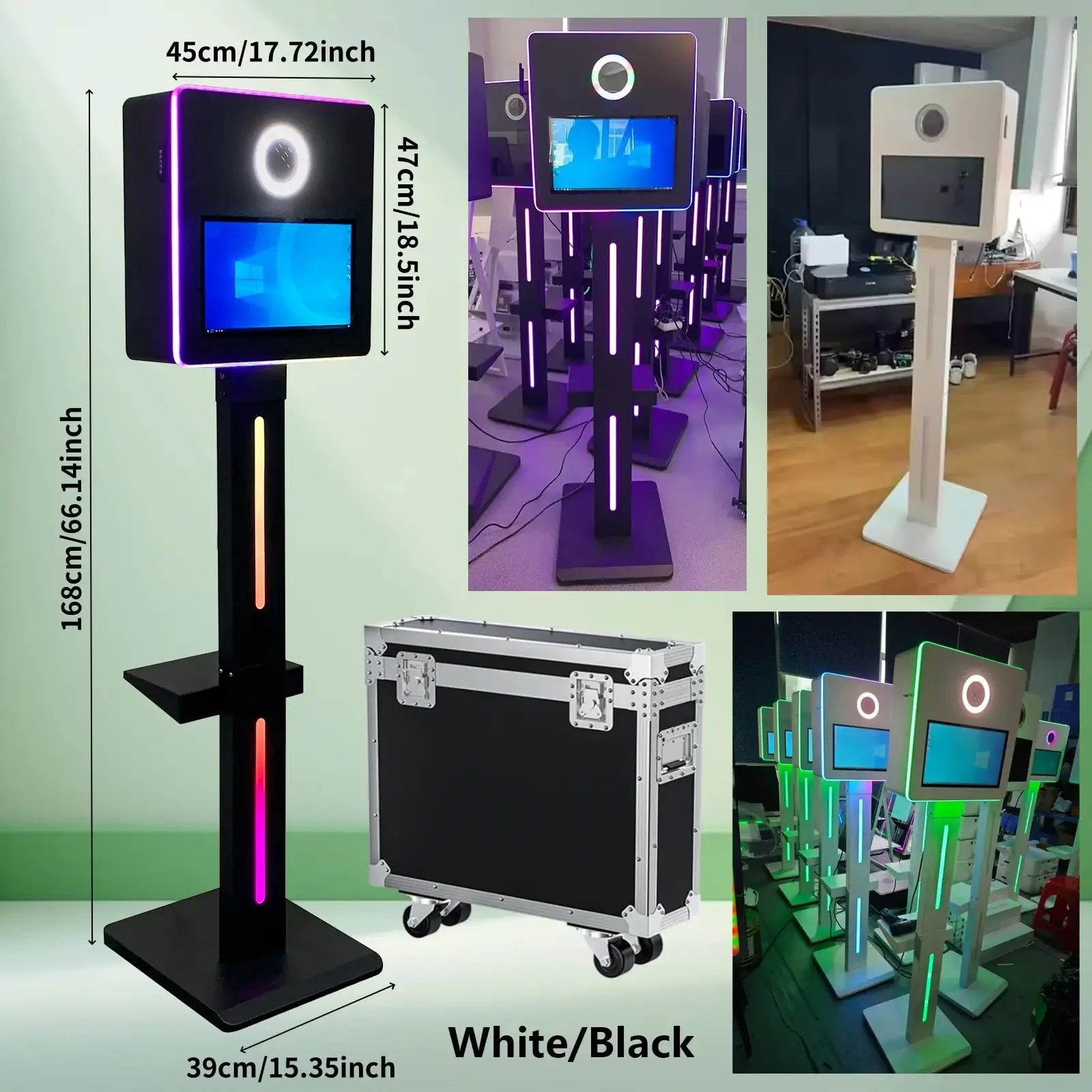 야외 휴대용 15.6인치 터치스크린 포토 부스 DSLR 미러 쉘, 글램 필터 및 플래시 라이트 포함, 파티 및 웨딩 이벤트용