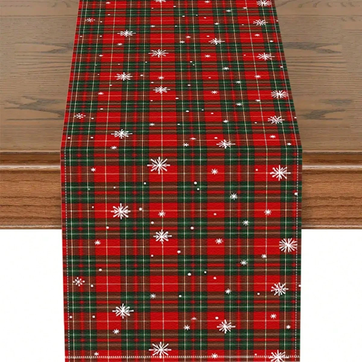 1pc Rustic Plaid Snowflake Christmas Table Runner, Vintage Tartan Table Decoration for Christmas Dining Room Celebration