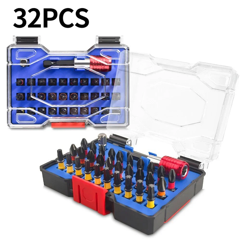 

32pcs Magnetic Screwdriver Bit Set 1/4inch With Extension Rod For Repair Impact- Screw Driver Hand Tools
