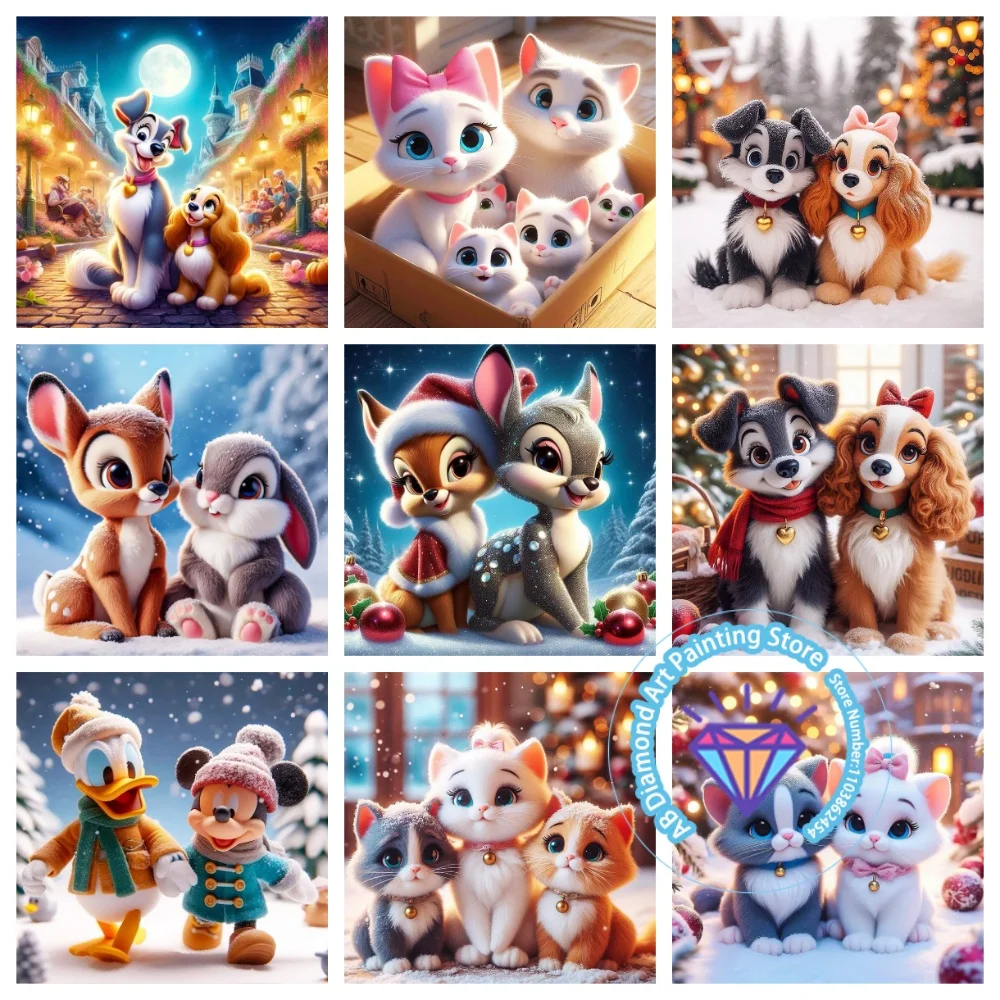 

Lady and the Tramp Mickey Minnie Christmas AB Diamond Painting Kit Square Round Diamond 5D DIY Mosaic Handmade Art Adult Gift
