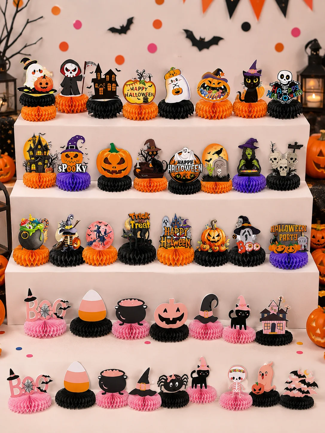 9/12PCS Halloween Honeycomb Centerpiece Set, Skull Pumpkin Ghost Witch Party Table Decorations for Home Decor