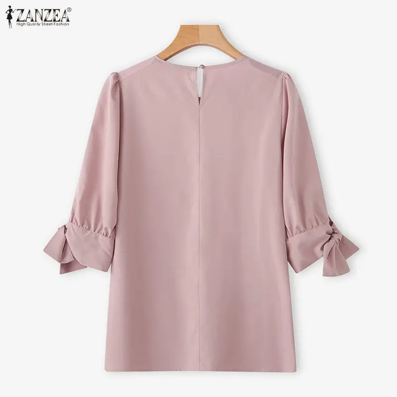 Blusa de Moda para Mujer ZANZEA, Verano, Manga 3/4 Abullonada, Camisas Sólidas, Elegantes Blusas de Oficina para Mujer, Túnica, Primavera 2026, Blusas Plisadas para Mujer