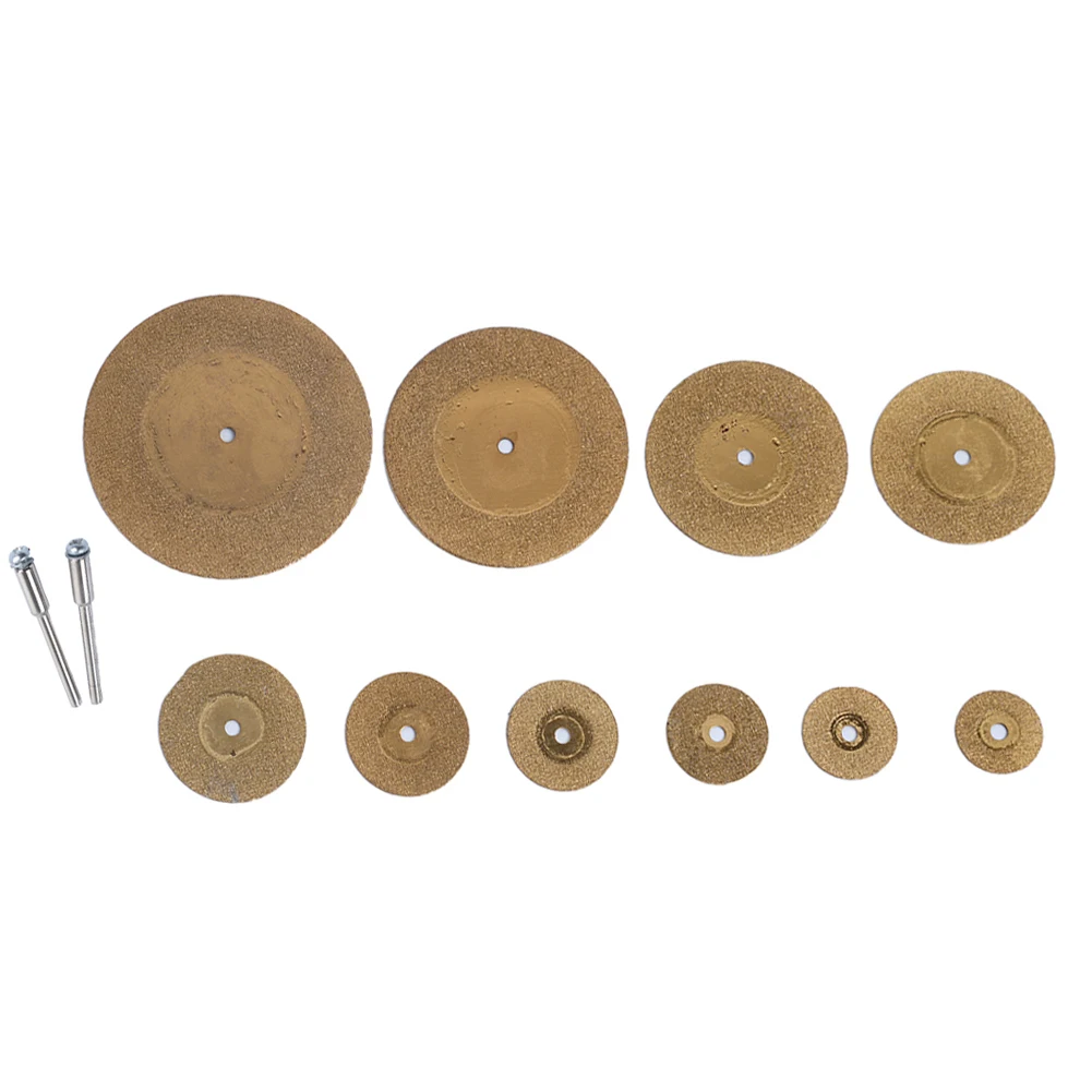 

Diamond Cutting Disc Set of 10 for Rotary Tools TiN Coated with 3mm Shank for Cutting Various Materials Including Metal