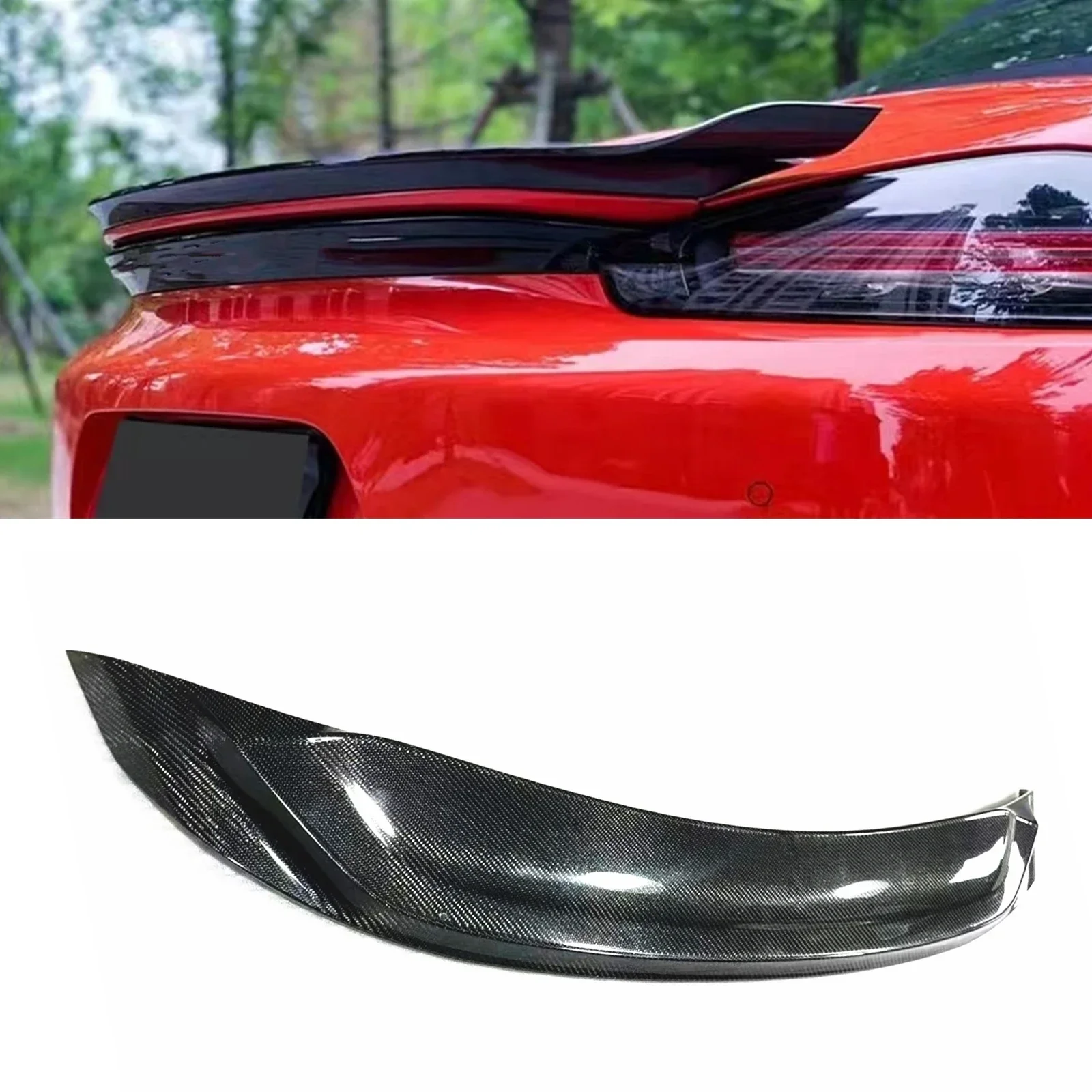 New！ For Porsche 718 Boxster Cayman 2017-2019 Carbon FiberCar Tailgate Flap Decklid Upper Splitter Lip  Rear Trunk Spoiler Lip W