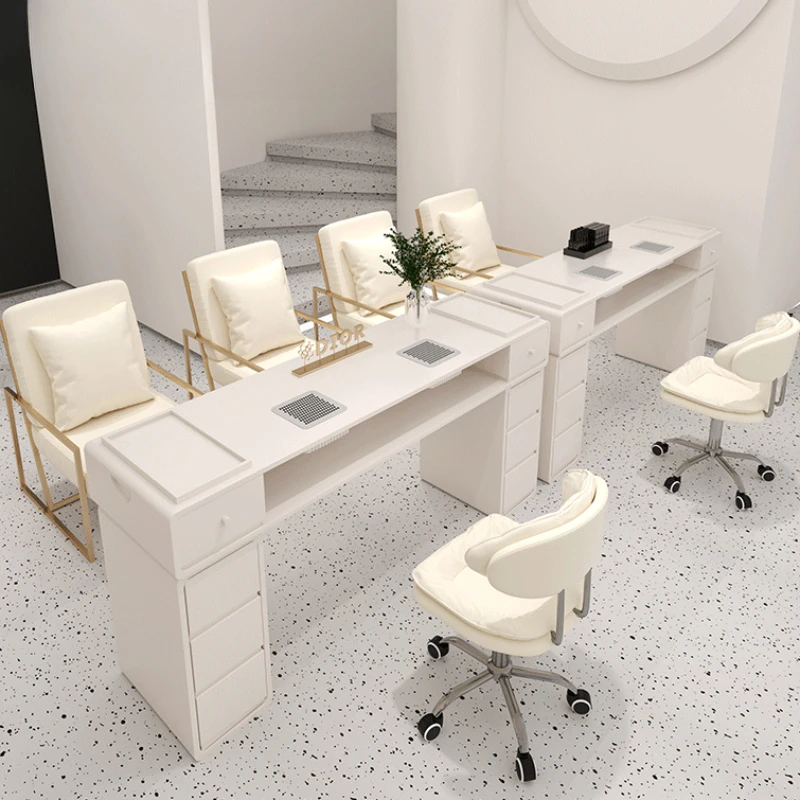 Conjunto de cadeiras de mesa para unhas, profissionais brancos, designer de arte, manicure, mesa de unhas, estética branca, móveis de salão de beleza