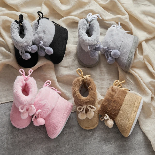 Autumn Winter Warm Newborn Girls Boys Snow Boots Solid Pompom Toddler Baby Soft Sole First Walker Fluffy Cute Non Slip Shoes AliExpress